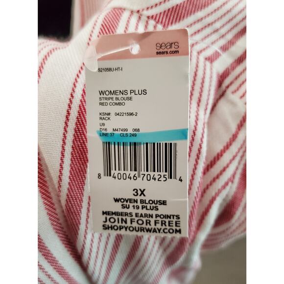 Lynn Ryan Twist Front Striped Woven 3/4 Sleeve Blouse New - Picture 2 of 2